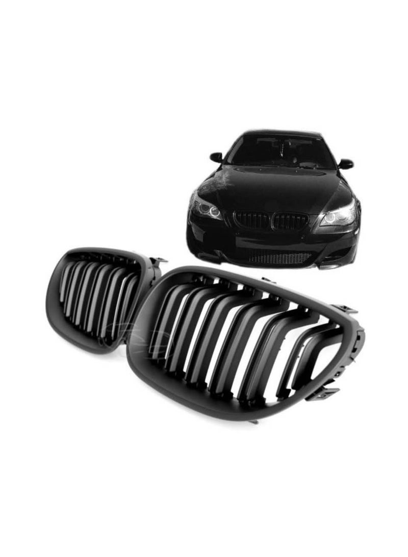 بي إم دبليو شبكة سيارة أمامية كلوية سوداء لامعة متوافقة مع بي إم دبليو الفئة الخامسة E60/E61 (2003-2010) | تناسب 528i 535i M5 | تصميم شرائح مزدوجة | مجموعة من قطعتين | تركيب مباشر - Image 3